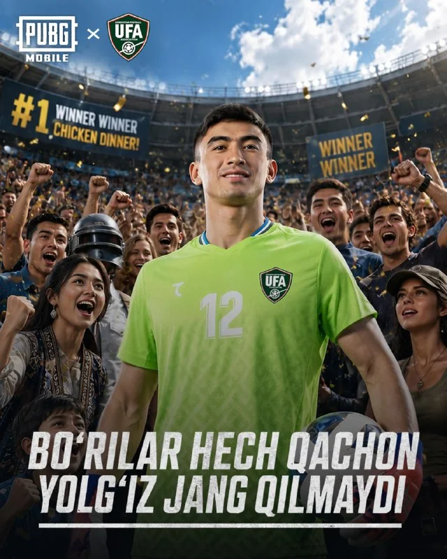 🇺🇿⚽️ Men maydonda hech qachon yolg‘iz emasman. Har safar maydonga chiqqanimda, ortimda millionlab muxlislarning qo‘llab-quvvatlashini his qilib turaman. Endi esa ularga millionlab PUBG MOBILE o‘yinchi